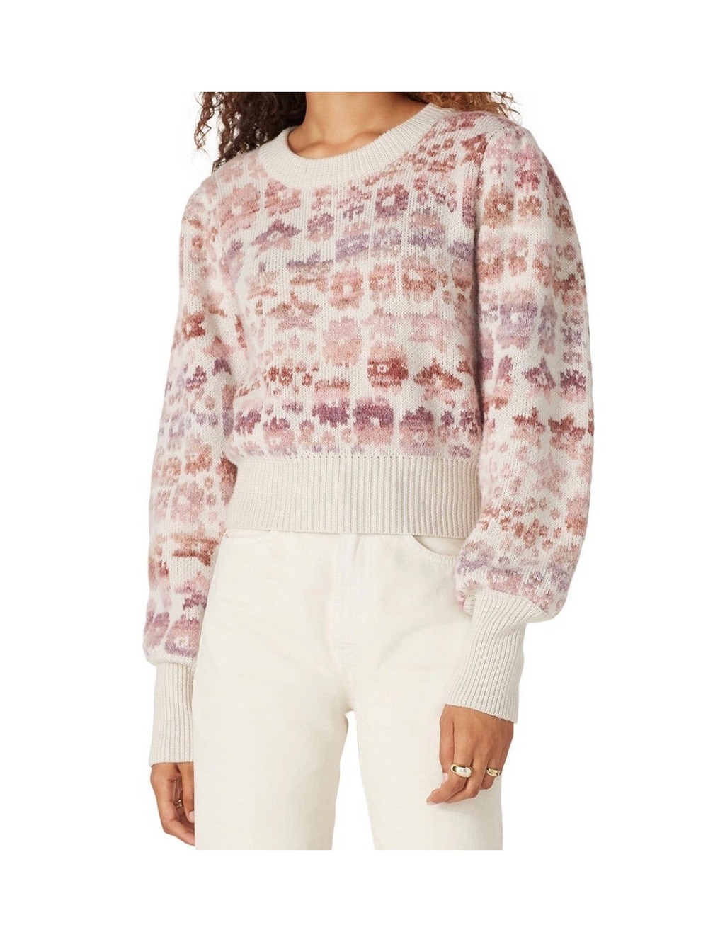 LoveShackFancy Kirsten Wool Alpaca Fair Isle Sweater Pink Cream Size M